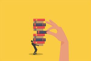 Big hand Putting book a stack vector
