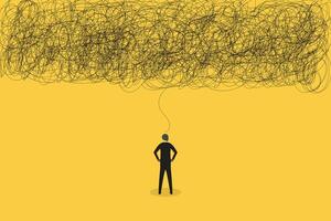 Businessman employee with anxiety busy line over his head. concept of Stress at work, exhausted from overworked and too many problems or frustrated and paranoia office worker vector