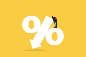 Businessman on percentage sign with falling down. concept of Inflation or interest rate falling down, decrease, profit fall in recession vector