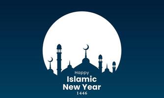 White Islamic New Year design template on blue background vector