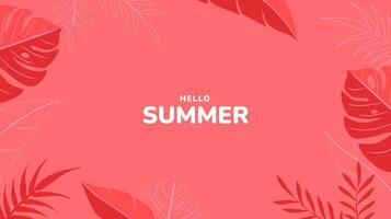 Hello summer concept design. Tropical leaves background vector