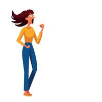 Angry cartoon girl with fists ready, isolate on white, simple flat style, minimalism vector