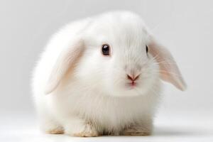 Adorable Baby White Rabbit Sitting on Clean Background photo