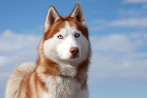 Alert Siberian Husky with Red Coat and Bright Blue Eyes photo