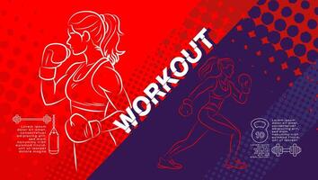 Textured stroke-style illustration of diverse people working out. Features bold line art with vibrant colors and hand-drawn textures. vector
