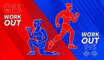 stroke-style illustration of diverse people working out. Features bold line art with vibrant colors and hand-drawn textures. vector