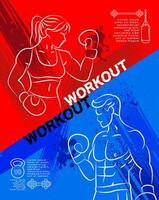 Textured stroke-style illustration of diverse people working out. Features bold line art with vibrant colors and hand-drawn vector