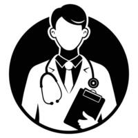 Monochrome Doctor With Stethoscope And Clipboard vector