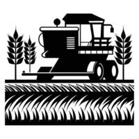 Combine Harvester With Wheat Field vector