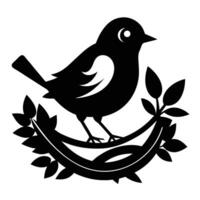 Bird On Nest Black And White vector