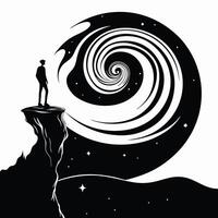 Man Observes Cosmos On Cliff vector
