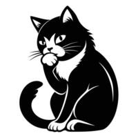 Black And White Cat Cleaning Paw vector