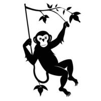 Monkey Swinging From Branch Silhouette vector