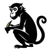 Monkey Eating A Banana Silhouette Design vector