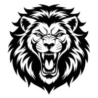 Roaring Lion Head Black And White Sillhoute vector