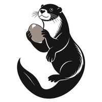Otter Holding A Stone Stylized Design vector