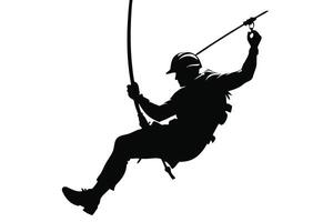 Silhouette Of A Man Rappelling Down vector