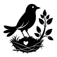 Bird In Nest Silhouette With Heart vector