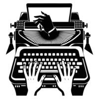 Hands Typing On Old Typewriter Black vector