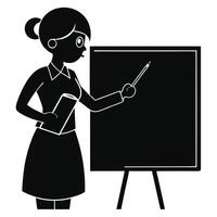Teacher With Pointer Presenting At Blackboard vector