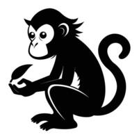 Monkey Holding Leaf Black And White vector