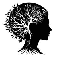 Silhouette Of Woman With Tree Branches vector