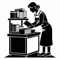 Librarian Silhouette With Books On Shelf vector