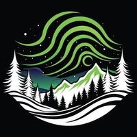 Aurora Borealis Over Mountains And Trees vector
