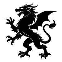 Black Dragon Rampant Heraldic Silhouette vector