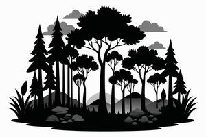 Forest Silhouette Landscape With Clouds vector