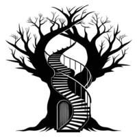 Tree With Spiral Staircase To Door vector