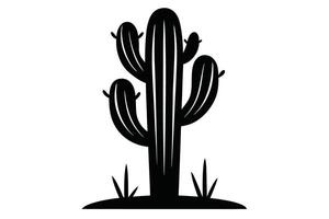 Black Silhouette Of Saguaro Cactus Plant vector