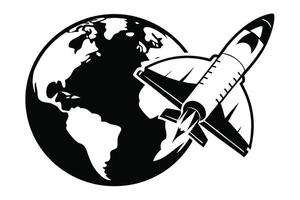 Rocket Ship Flying Around Planet Earth vector
