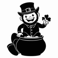 Leprechaun With Clover Sitting In Pot vector