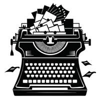 Retro Typewriter With Paper Stack vector