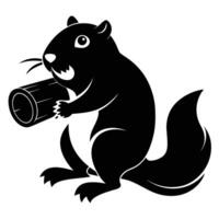 Silhouette Squirrel With Wood Log vector