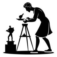 Sculptor Creating Figurine In Black Silhouette vector