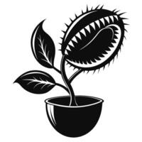 Venus Flytrap Plant In Black Silhouette vector