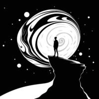 Man Silhouette Staring At Surreal Moon vector