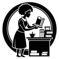 Librarian Organizing Book At Library vector