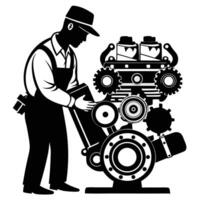 Engineer Assembling Industrial Engine Illustration vector