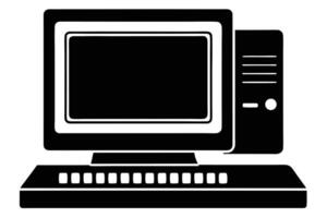 Retro Computer System In Black Silhouette vector