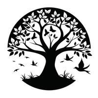Black And White Tree With Birds vector