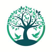 Stylized Tree With Birds Logo Design vector
