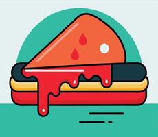 Flat stack of colorful layers with melted sauce displayed on a bluegreen background vector