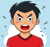 Furious young character screams with anger and frustration against a blue background creating tension vector