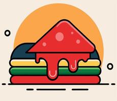 Cartoon layered sandwich with red sauce, isolated on a beige background, has a transparent background vector