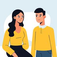 Happy young Asian couple smiling at each other while wearing yellow, it's transparent vector