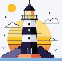 Lighthouse stands tall with a colorful sunset backdrop providing a scenic and calming visual vector
