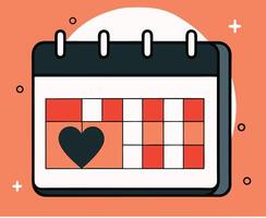 Wall calendar shows a heart marking the date, featuring an orange background vector